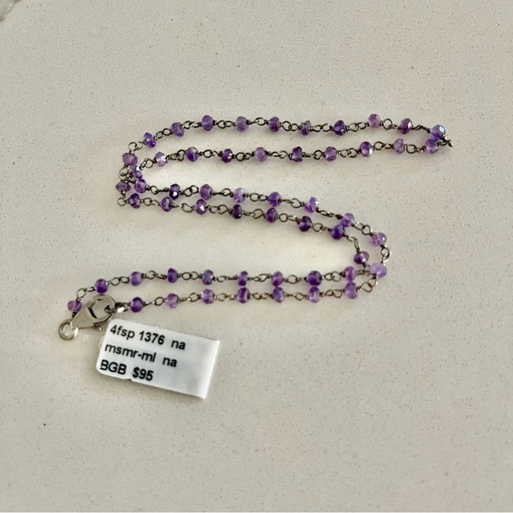 One of a kind faceted Amethyst beaded wired necklace 16” long - Picture 2 of 10